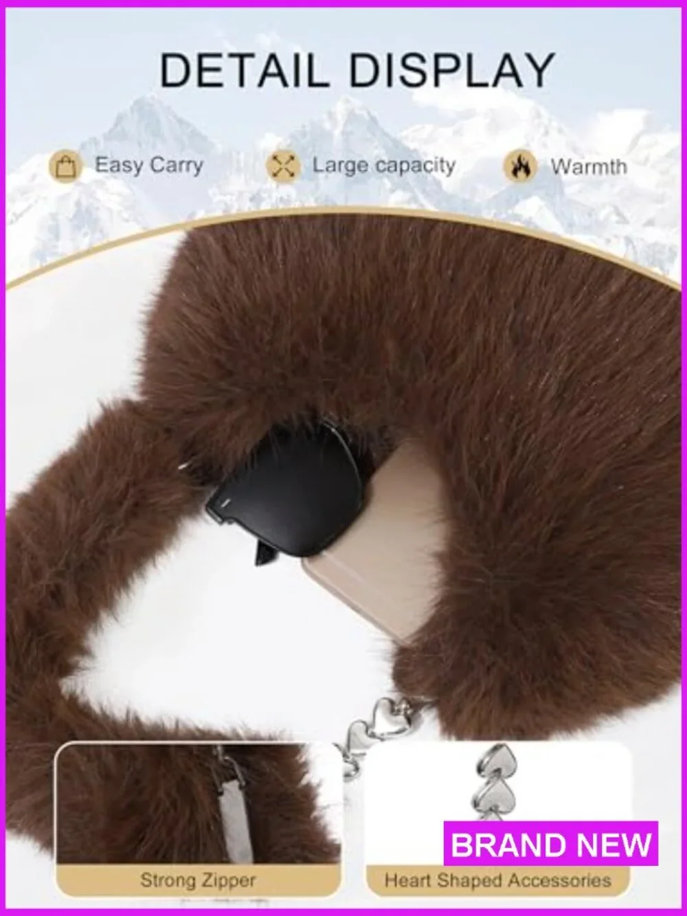 Faux Fur Plush Shoulder Bag Y2K Cute Fuzzy Purse Hobo Handbag Winter